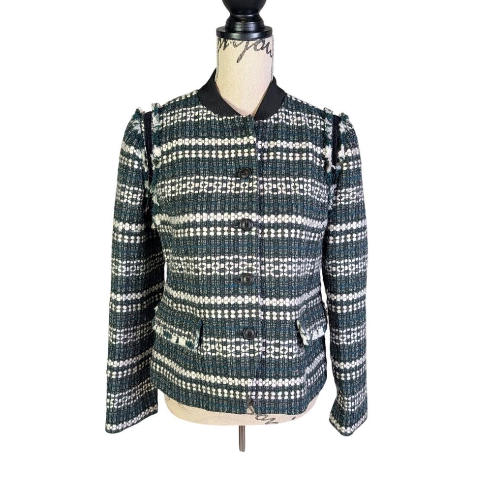 Tory Burch Norfolk Horseback Tweed Jacket Size 8 Sequin Wool Blend